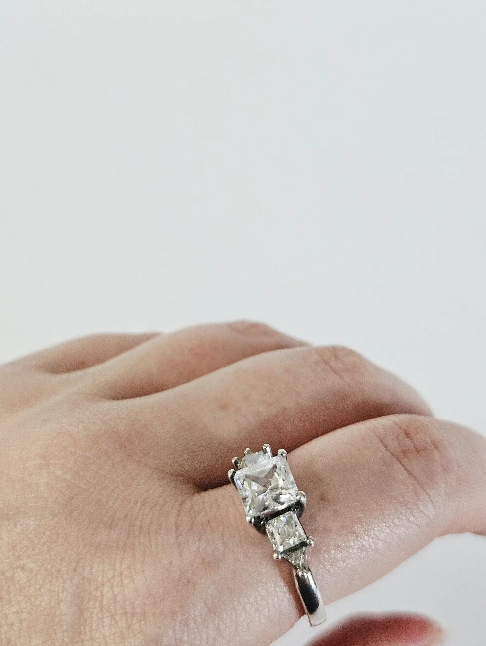 Vintage Sterling Silver 925 Princess Trillion Cut Cubic Zirconia Engagement Ring